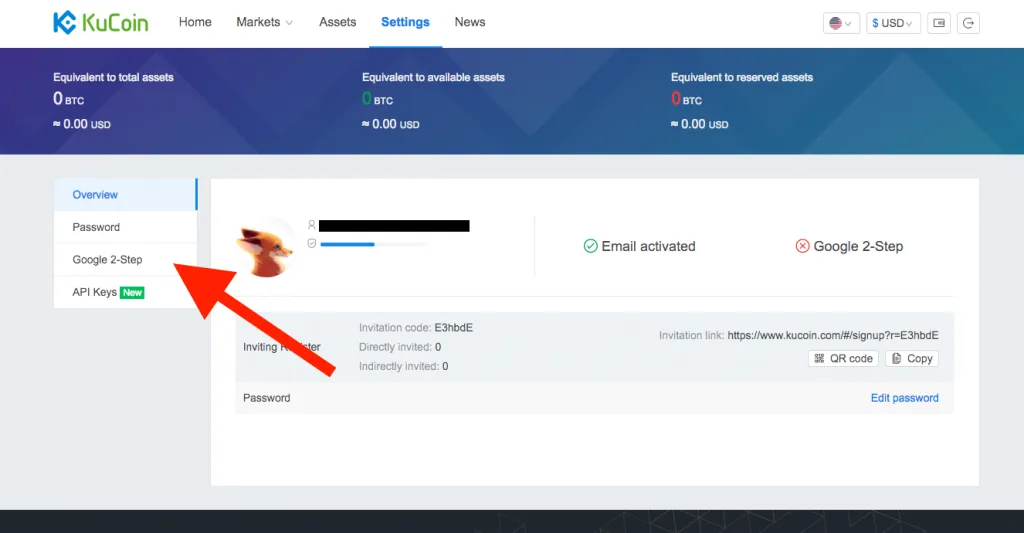 kucoin 二段階認証の設定へ