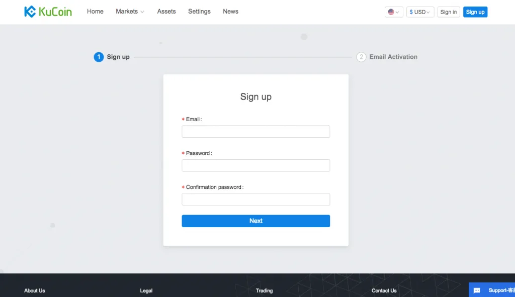 kucoin 必要事項記入